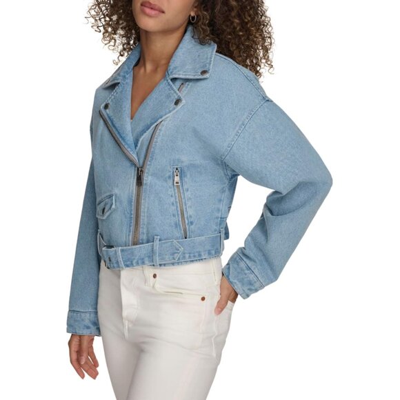 Levi's Denim Crop Moto Jacket Size M - Picture 2 of 13